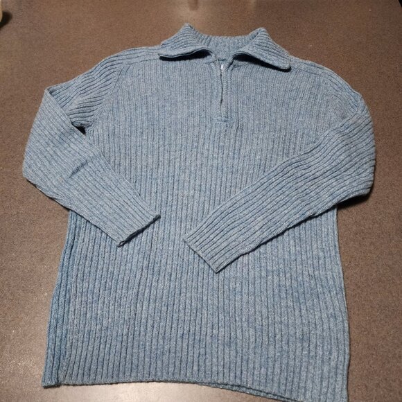 Vintage Wool Sweater Other - Men's Vintage Wool Ribbed 1/4 Zip Pullover Sweater Blue M